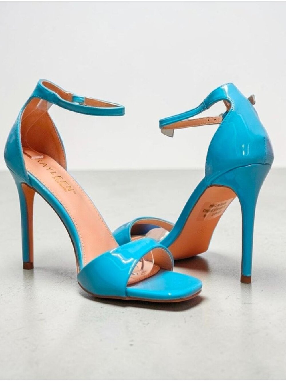 Elegant Blue Patent Leather Stiletto Heels With Ankle Strap & Open Toe For Women